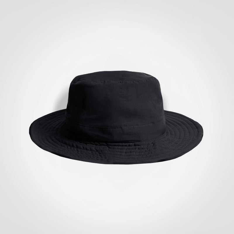Black wide brim hat on a white background