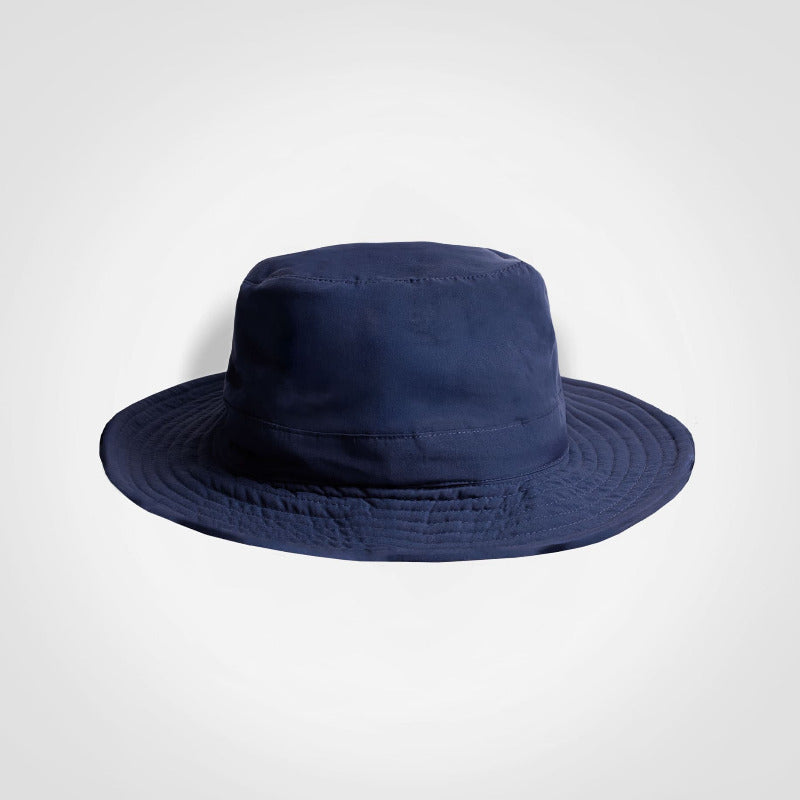 Navy wide brim hat on a white background
