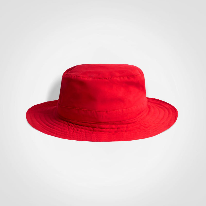 Red wide brim hat on a white background